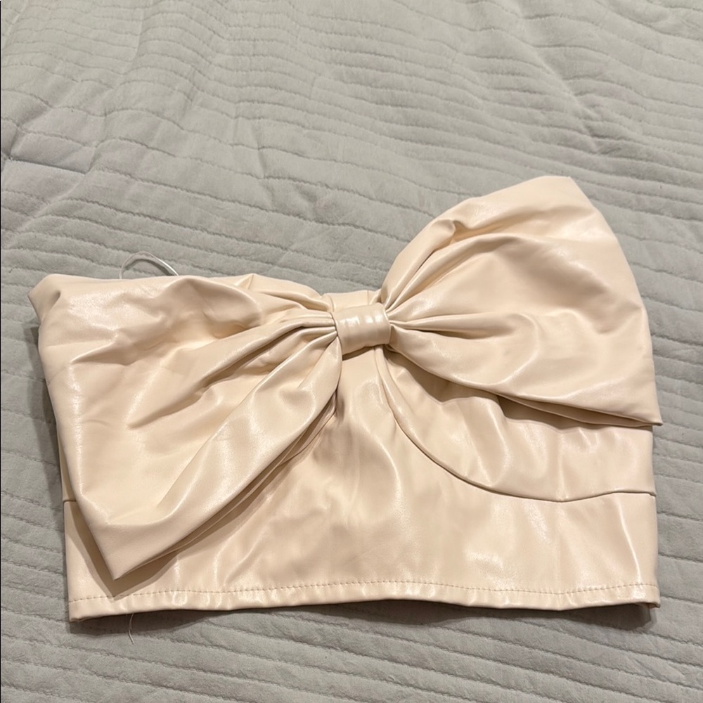 Cream Bow leather Tube Top